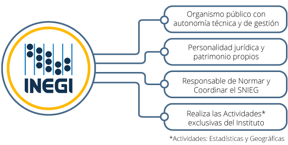 El Instituto Nacional de Estadística y Geografía es un organismo público con autonomía técnica y de gestión, con personalidad juridica y patrimonio propio, responsable de normar y coordinar el SNIEG